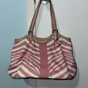 Coach Pink and Cream Zebra Print Tote Bag
